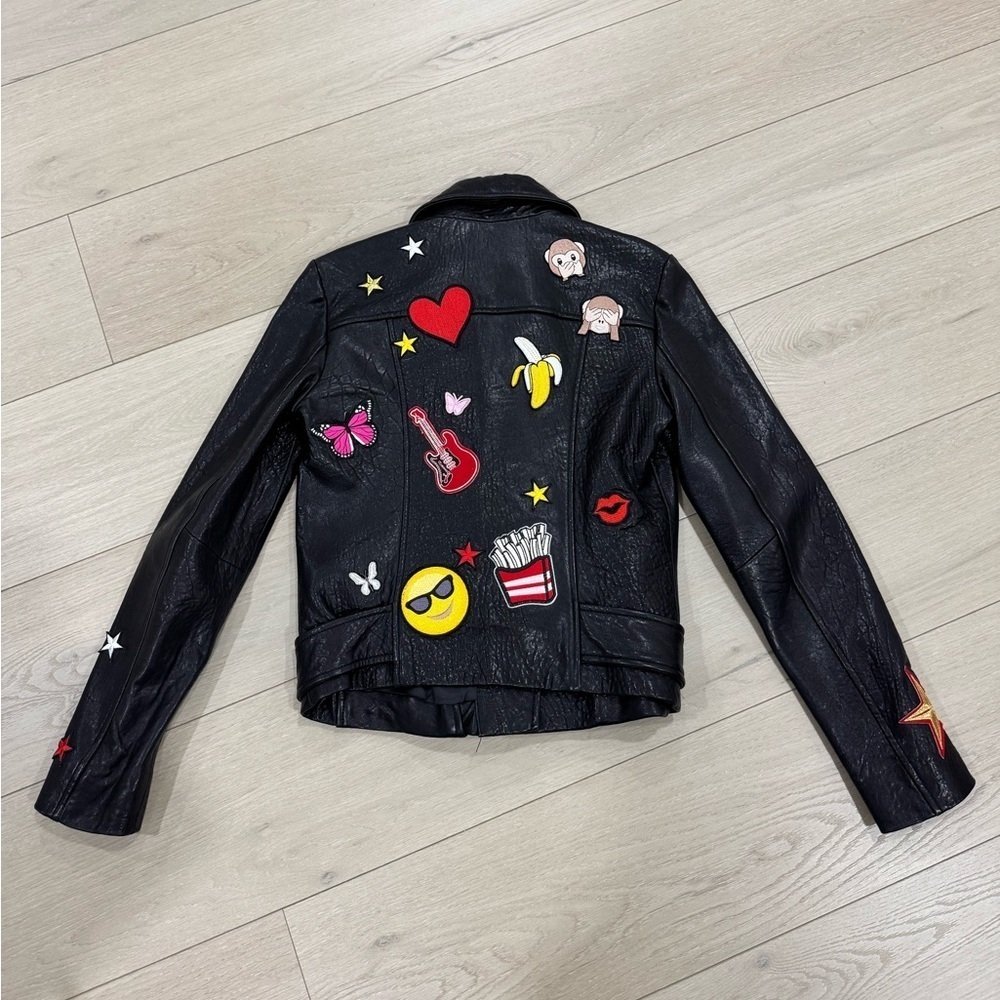Belle Vere Leather Biker Jacket Emoji Patches - Picture 3 of 11
